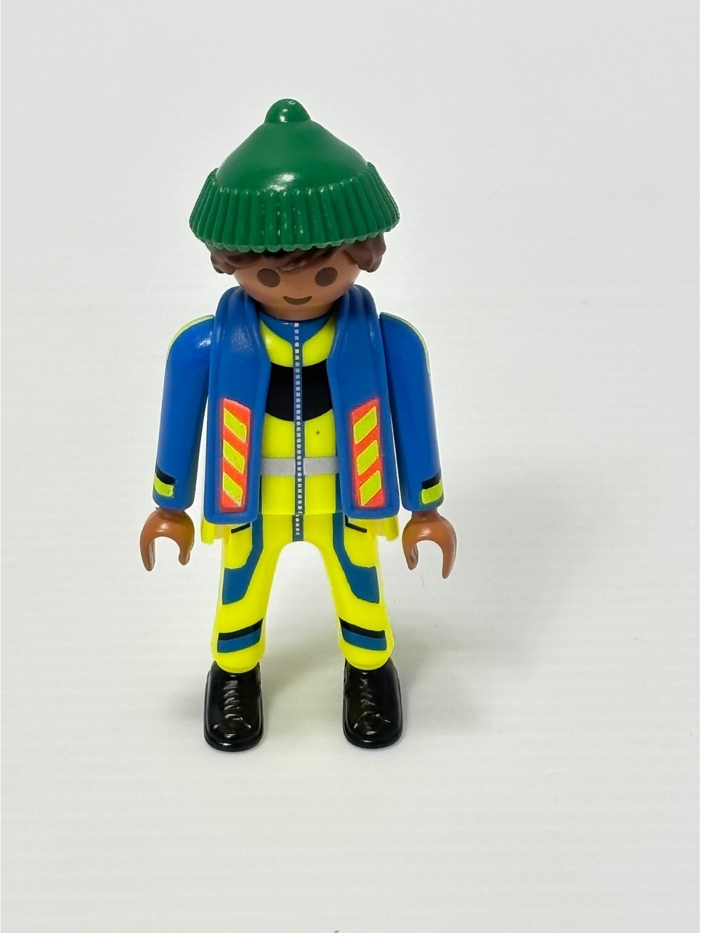 Playmobil Figure with Green Beanie and High-Visibility Outfit GUC